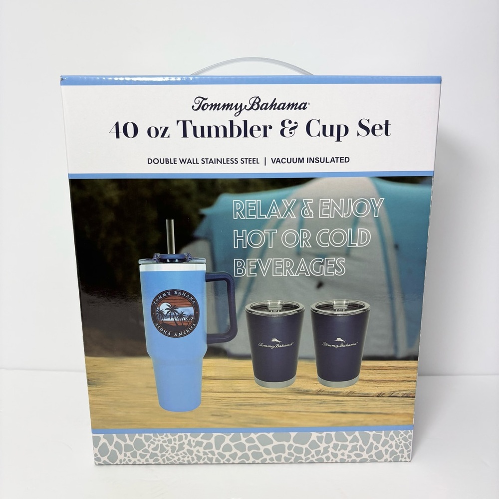 Tommy Bahama 40 oz Tumbler Two 12 oz‎ Cup Stainless Hydration Beverage Set